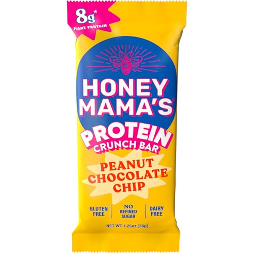 Honey Mamas Peanut Chocolate Chip Protein Crunch Bar 8g Protein No Refined Sugar No Preservatives Gluten Free Dairy Free Soy Free Fudgy & Crispy 170 Calories 1.25 Ounce Bar