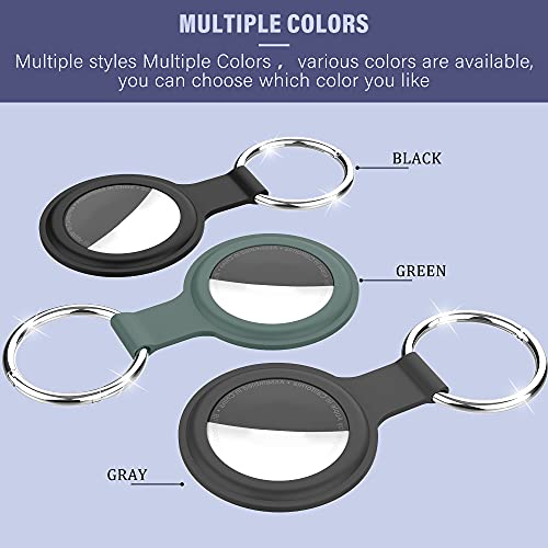 [3 Pack] UniqueMe Compatible with AirTag Soft Silicone Case Tracker Holder with Key Chain Portable Protector GPS Case for Airtag Easy Attach to Keys, Backpacks, Liner Bags - Black + Grey + Green. - Thumbnail 7
