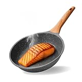 Frigideira Antiaderente Grande 22cm Revestimento Cerâmica Cabo de Madeira Frita Sem Óleo Saudável Resistente Funda e Durável Compatível com Fogão de Indução Gás Elétrico e Vitrocerâmico Fácil Limpeza