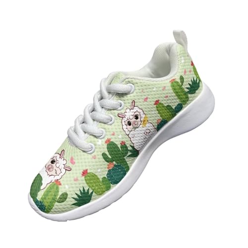 Little Big Girls Cute Sneakers Lace Up Mesh Sports Shoes Sheep Cactus Athletic Sneakers Lightweight Breathable Running Tennis Fitness Shoes Comfortable Casual Walking Shoes White US 12