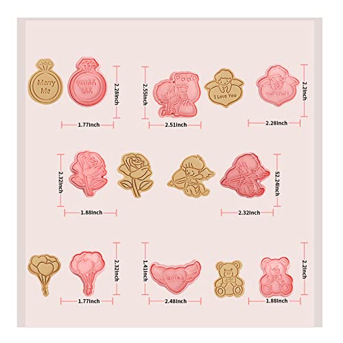 Valentine's Day Cookie Cutters With Plunger Stamps Set,8 Piece 3D Cartoon Pressable Embossing Cutters For Wedding Party Decoration And Festival #TOP2