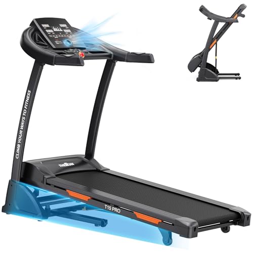 THERUN Treadmills for Home, Walking Pad with Auto Incline 0-15%, Workout Equipment for Running & Walking, Folding Treadmill with Built-in Fan, Heart Rate Sensor, Compatible with Bluetooth, Apps