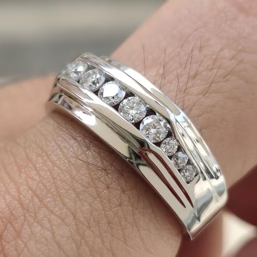 Heinlov Moissanite Rings for Men D Color VVS1 925 Sterling Silver Mens Wedding Band Round Promise Engagement Eternity Ring Size 7 - Image 5