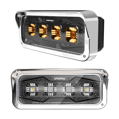 VistRay 2PCS LED Trunk Headlight White Halo & Amber SignalCompatible with PETERBILT 379 378 365 357/KENWORTH W900 T800 T600/Freightliner Classic/Western Star6900 4900 48004x6 LED Replacement
