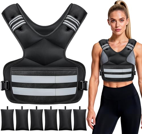 Image of Adjustable Weighted Vest for Women and Men, 4-11lb /11-18lb /20-32lb Vest | Removable Weight Vest with 6 Weights, Storage Phone Pocket, Reflective Stripes, for Walking, Running and Strength Training