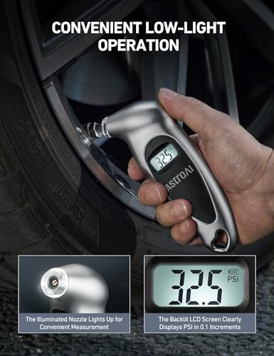 Image of AstroAI Digital Tire Pressure Gauge 0-150PSI, Accurate in 0.1 Increments, Tire Gauge with Backlit LCD and Presta Valve Adaptor, 4 Units of Measurement for Car Truck Bicycle, Silver 1Pack