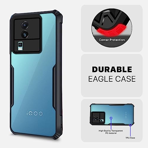Image of Pikkme iQOO Neo 7 5G Back Cover | Crystal Clear Transparent Back | Ultra Hybrid | Full Camera Protection | Raised Edge | Bumper Back Case (Black)