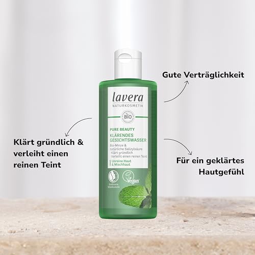 lavera PURE BEAUTY - Klärendes Gesichtswasser für ein geklärtes Hautgefühl - porentiefe Reinigung - Naturkosmetik vegan - 200ml, transparent