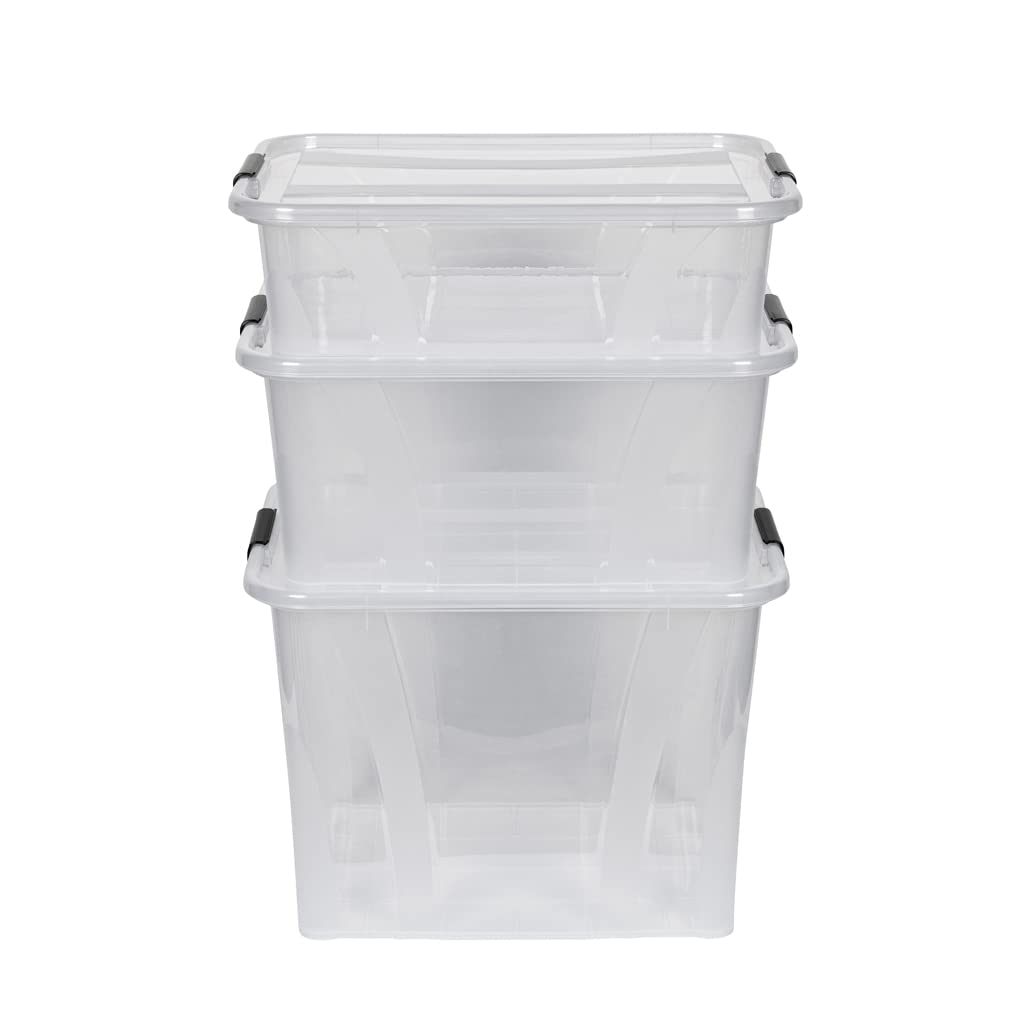 3er-Set Aufbewahrungsbox Master mit Deckel, 21, 32 & 55 Liter, transparent