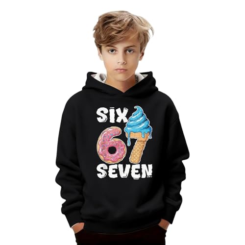 Generisch Sudadera con capucha para niños, holgada, para niños, niñas, de manga larga, Y2K, hip hop, sudadera con capucha, camiseta de manga larga para deporte, chaqueta de entretiempo, Negro , 7-8