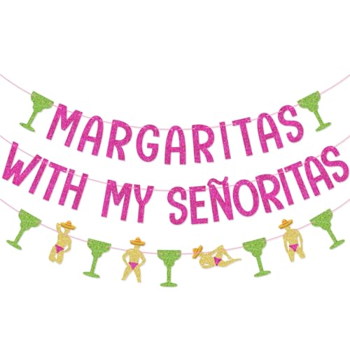 Image of Margaritas with My Senoritas Bachelorette Party Banner Garland for Margarita Bachelorette Party Mexican Fiesta Bachelorette Party Decorations