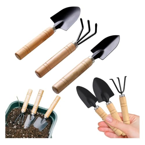 Conjunto de 3 Ferramentas de Jardim com Cabeças de Aço e Cabos de Madeira, Pá, Ancinho e Espátula