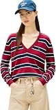 Tommy Jeans Damen Pullover Essential mit V-Ausschnitt, Weiß (Lavish Cerise/Multi Stripe), XL