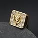 Vintage Fuax Diamond Carved Lion Head Signet Gold Plated Ring for Men,Animal Stainless Steel Iced Out Bling Square Top Thumb Pinky Ring,Pink Biker Cool Ring Fashion Pirate Rocker Jewelry(8)