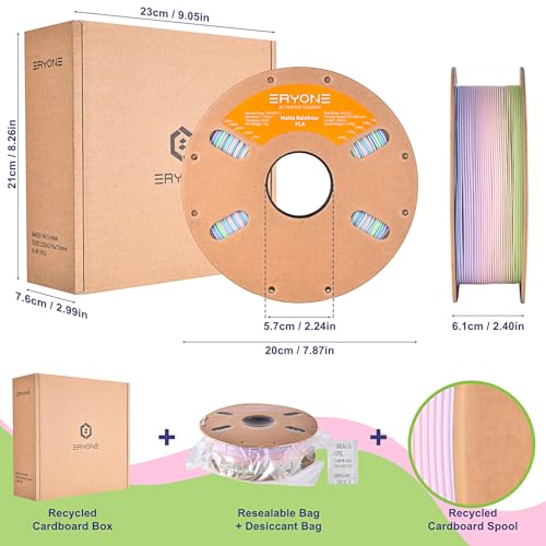 Image of ERYONE Matte Rainbow 3D Printer PLA Filament 1.75 + /- 0.03mm, Matte Muticolor Filament PLA 1KG(2.2LBS) Spool, Watercolor Rainbow