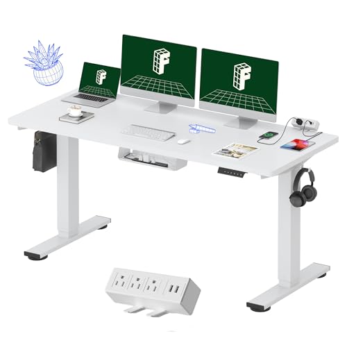 Image of FLEXISPOT EN2 Whole-Piece Standing Desk with Clamp Power Strip, 60 x 24 Electric Stand Up Height Adjustable Desk with Cable Management (White Frame + 60 inch White Desktop, 2 Packages)