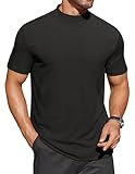 COOFANDY Men's Mock Neck T-Shirt Short Sleeve Casual Basic Tops Half Turtleneck Pullover Solid Tee, Black, Large