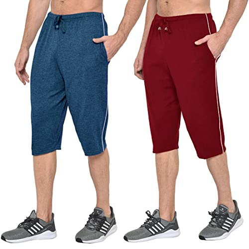Image of Men's Regular Fit Cotton Three by Fourth, 3 /4th, Man Capri, Capris, Three Quarter, Capri for Men, Printed, Sports Running, Three Quarte, Casual Lounge Short, Nightwear Sleep Shorts, Pack of 2