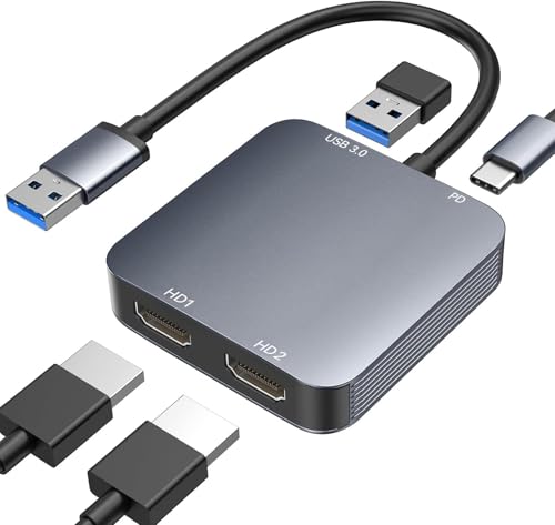 ABLEWE USB 3.0 auf Dual HDMI Adapter mit USB3.0 Port, HDMI zu USB Audio Video Grafikkonverter Kabel f&uuml;r Laptop Monitor Desktop TV, kompatibel mit Mac OS, Windows