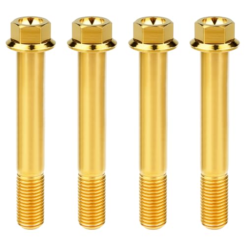 Image of Titanium Bolt M12 30 35 40 45 50 55 60 65 70 75 80 85 90mm Hex Small Flange Head for Motorcycle Car Modification Pack of 4 (M12x80mm Pitch 1.5, Gold)