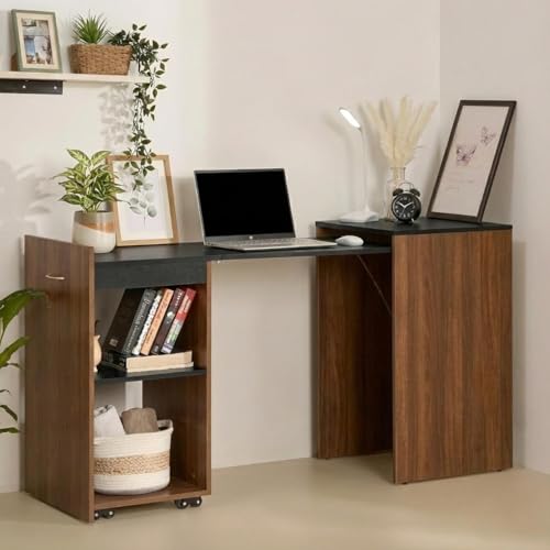 Image of Klaxon Foldable Study Table with Drawer & Storage Shelf | Compact Desk for Home & Students | Folding Design with Lockable Wheels. (Black, DIY Installation) (Aw & Black, Neo)