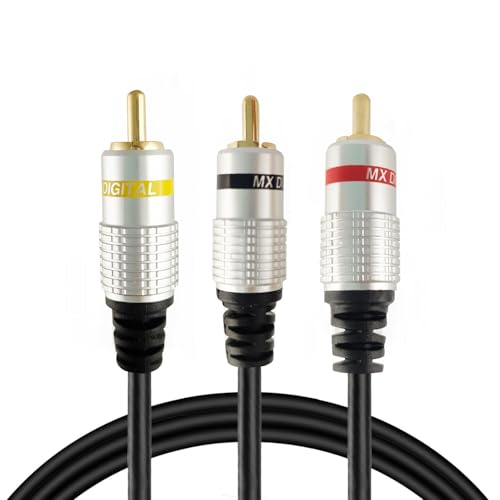 Image of MX RCA Cable 2RCA Male to 2RCA Stereo Audio Cable Gold Plated Adapter Dual Shielded for Home Theater Amplifier Hi-Fi System Car Sound Speaker PARENT (3 rca male to male, 1.5 METER)