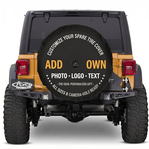 Custom PVC Leather Spare Tire Cover with Backup Camera Hole - Personalized Spare Tire Cover with Photo & Text - Universal Customize Car Wheel Cover Durable for RV Jeep Trailer SUV Camper Tire Cover