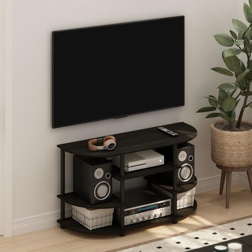 Image of Furinno TOMI TV Stand, Corner Entertainment Center, TV Console for TV up to 46 Inch, with Shelves, Easy Assembly, for Living Room, Bedroom, Espresso