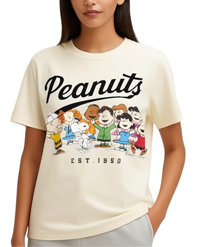T-shirt graphique Snoopy pour femme col rond manches courtes S-XL