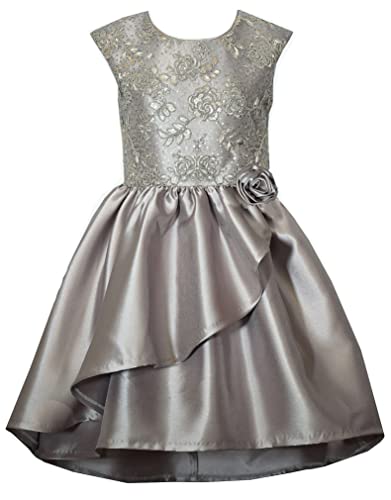 Bonnie Jean Girls 4-16 Silver Gray Embroidered Sequins Mikado Dress (14)