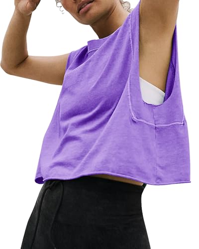 Image of HUGOOME Women Workout Tank Tops Oversized Crop Sleeveless Tee Loose Fit Boxy Basic Yoga Active Summer T Shirts Gym 2026