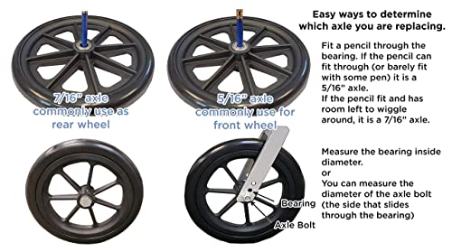 Tuffcare Caster Wheel, Hard Rubber Tire, 8" X 1"- 1 9/16" Hub Width; Fits Most Sunrise, Medline, Drive, Invacare, E&J, Guardian, Alco & Other Manual Wheelchairs (Black, 5/16" Axle, Narrow Hub)One Pair #TOP6