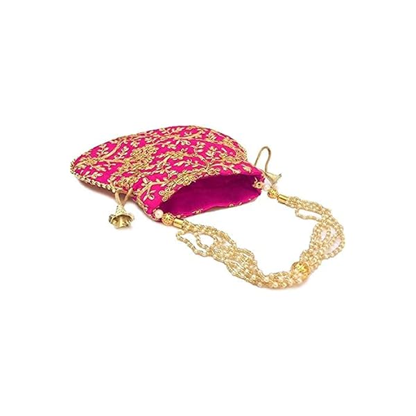 Pinoozclub Women's Velvet Ethnic Rajasthani Potli Bag for Wedding | Pink - Image 3