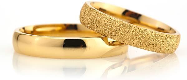 4 mm Wedding Ring Set 14K Gold Plated Couple Matching Wedding Band Set Personalized Man and Woman Silver Wedding Ring Set