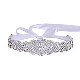 azaleas Women's Crystal Wedding Belt Sashes Bridal Sash Belt for Wedding (White)