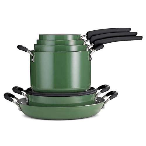 Tramontina Ceramic Non Stick 11-Piece Nesting Pots and Pans Set - Green