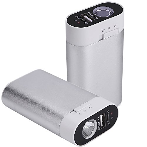 Ewarmer Rechargeable Electric Hand Warmer with 5200mAh USB Power Bank Function & Flashlight Function, Suitable for Chilly Outdoor Activities, Cold Weather and Snowfield Sports (Silver)