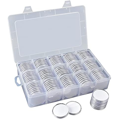 105 Pieces 46mm Coin Capsules with Foam Gasket and Plastic Storage Organizer Box, 6 Sizes (20/25/27/30/38/46mm) Coins Collector Case Holder for Coin Collection Supplies(White) Cover