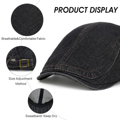 Image of 3Pcs Men's Newsboy Caps Cotton Cooling Hat Adjustable Flat Cap for Men