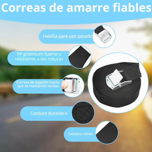 Miniatura 3 de 4 Piezas Cinchas De Amarre, 25mm X 5m Correa De Amarre Con Hebilla, Cinturón De Amarre Con Hebilla Para Motocicleta, Automóvil, Remolque, Equipaje, Carga, Capacidad De Carga 250kg Negro