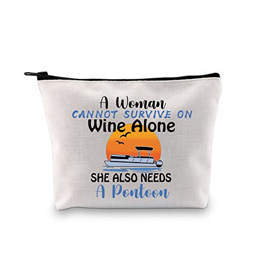 G2TUP Party Life Lover Owner Gift A Woman Cannot Survive On Wine Alone Cosmetic Bag Pontoon Queen Makeup Bag Pontoon Boating Gift (Survive On Wine Alone MB)