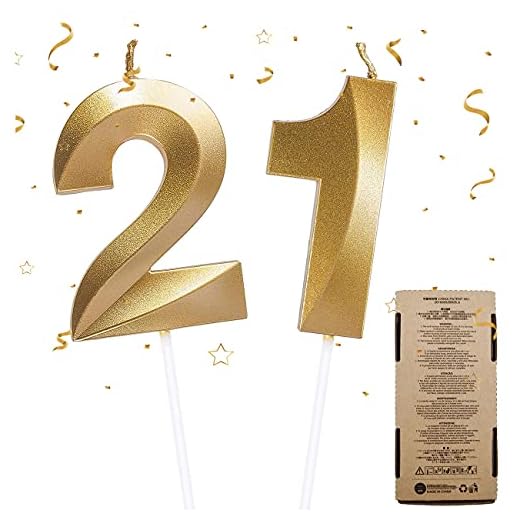 Velas de Cumpleaños 21, Velas de Pastel de Cumpleaños - Cake Topper Decoracion para Tartas de Cumpleaños, 2 Piezas Velas de Números para Fiesta de Cumpleaños Boda Aniversario Celebración (Número 21)