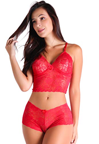 Kit 3 Conjuntos Renda Calcinha e Top Cropped Caleçon Lingerie Atacado 087 (P)