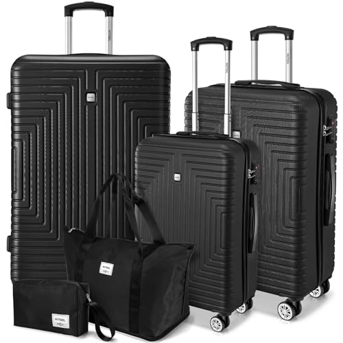 Hoteel Luggage Sets, ABS+PC Hard Shell Suitcases with Wheels, TSA Aproved Lock and Carry on Bags, Travel Suit Case Set for Men and Women, (Black)