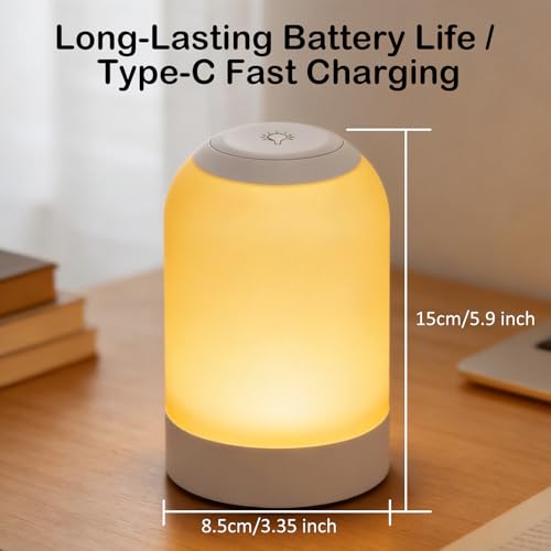 Donnitec Rechargeable Night Light, Portable Bedside Lamp, Touch Dimmable Table Lamp for Nightstand, Reading & Nursery, 3 Color Temperatures, USB Rechargeable — view 6