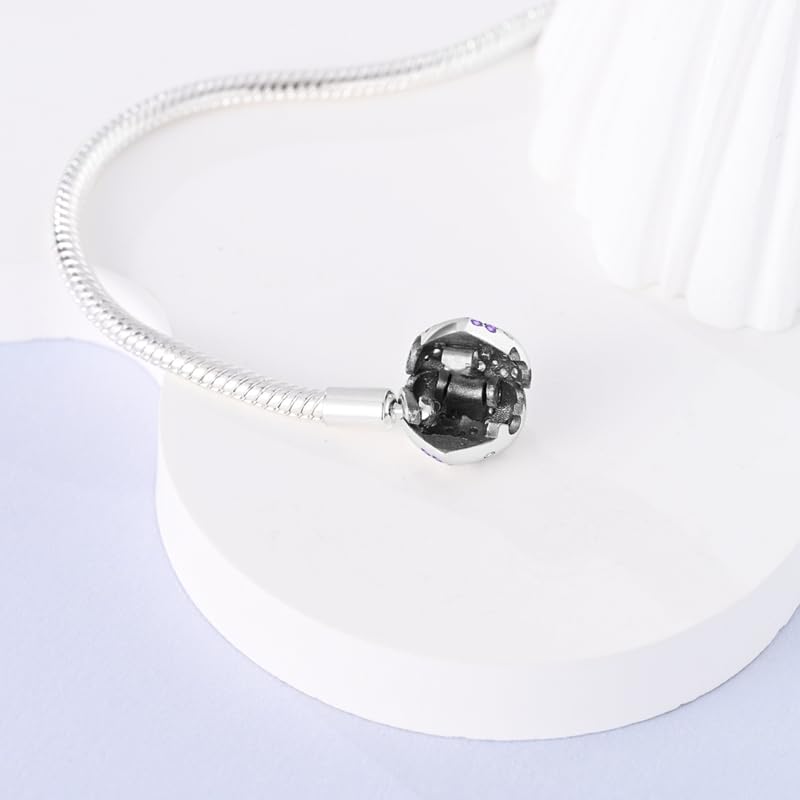 Image of 925 Sterling Silver Snake Chain Bracelets Fit Pandora Charms,Heart Clasp Bracelets Perfect For Any Glamour Gift for Women with 5 A Cubic Zirconia