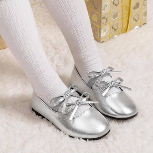 Image of Toddler Girls Mary Jane Dress Shoes Little Kids Ballet Flats Bowkont Flower Wedding Party School Princess Shoes
