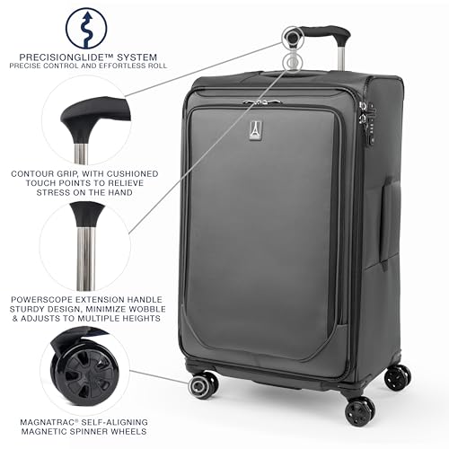 Image of Travelpro Crew Classic Lightweight Softside Expandable Checked Luggage, 8 Wheel Spinner Suitcase, TSA Lock, Men and Women, Checked Large 29-Inch, Titanium Grey