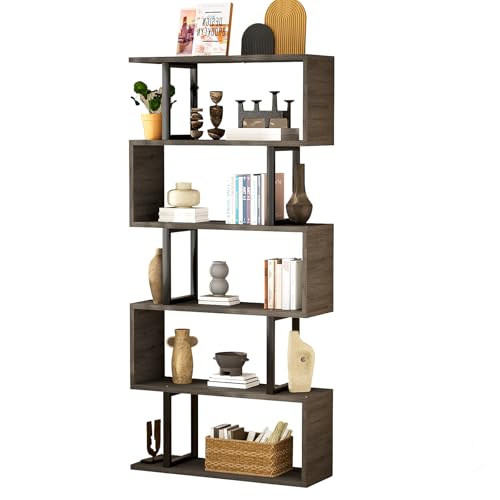 Consejos para Comprar Librero de Escalera los más recomendados. 41 SIMPLE ESPACIO Librero Organizador en S con 6 Niveles - Estante para Sala de Madera y Hierro, Diseño Abierto Minimalista 157x60x24 cm (Color Gris)