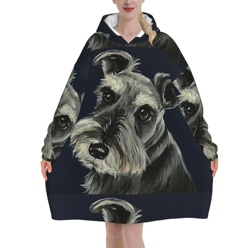 Sweat à capuche couverture schnauzer en flanelle douce avec manches et poches amples